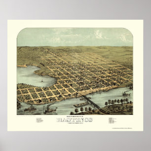 Hastings panorama- karta för MN - 1867 Poster