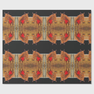 Hästjul, brun häst med rött båge presentpapper