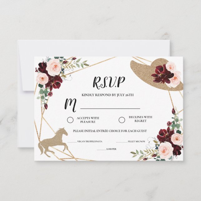 Hästkapplöpning Derby Bröllopsdusch Svarsblankett OSA Kort (Framsida)