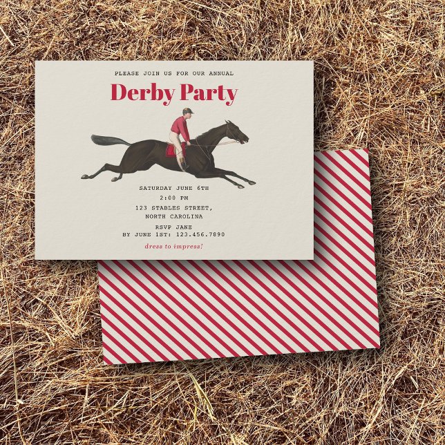 Hästkapplöpning Derby Fest Equestrian Kapplöpning  Inbjudningar (Race Horse Derby Party Equestrian Racing Birthday Invitation)