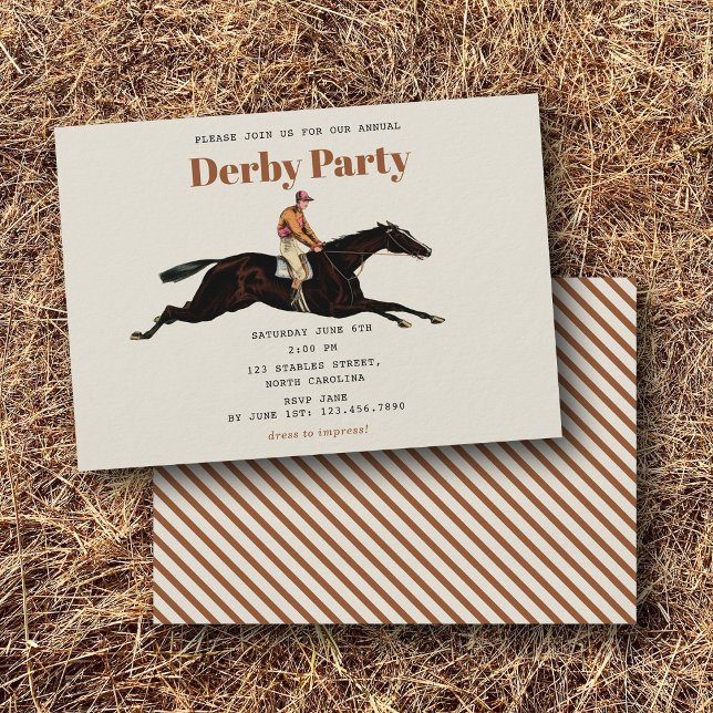 Hästkapplöpning Derby Fest Equestrian Kapplöpning  Inbjudningar (Race Horse Derby Party Equestrian Racing Birthday Invitation)