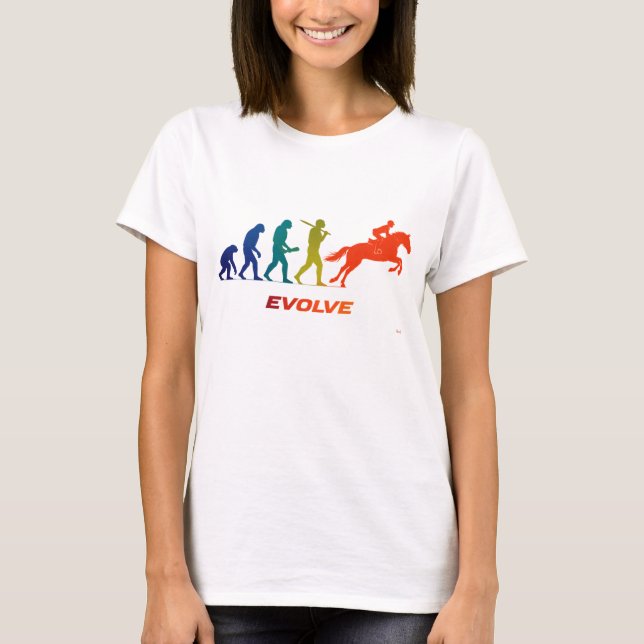 Hästkapplöpning Evolution Silhuett Jockey Design T Shirt (Framsida)