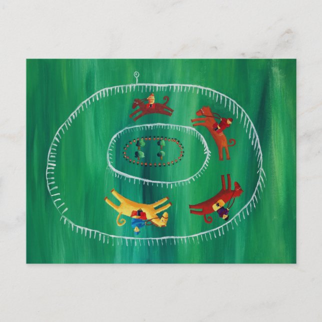 Hästkapplöpning Samtidskonst Akryl Målning Vykort (Framsida)