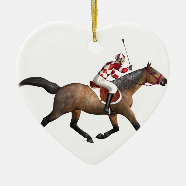 HästkapplöpningJockey och häst Julgransprydnad Keramik (Framsidan)