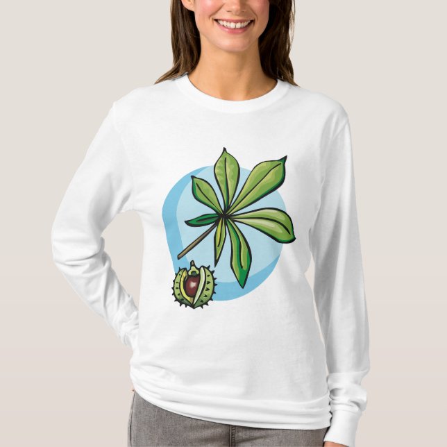 Hästkastanjblad och kastanj t shirt (Framsida)