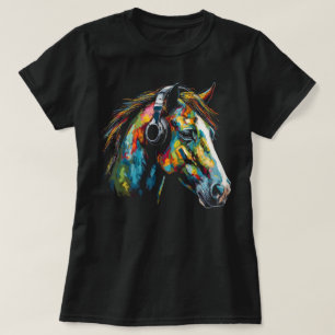 Hästkonst Färgrik Musik Djur Hörlurar T Shirt