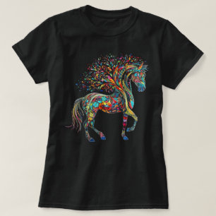 Hästkonst Träd Färgglad Djur Häst T Shirt