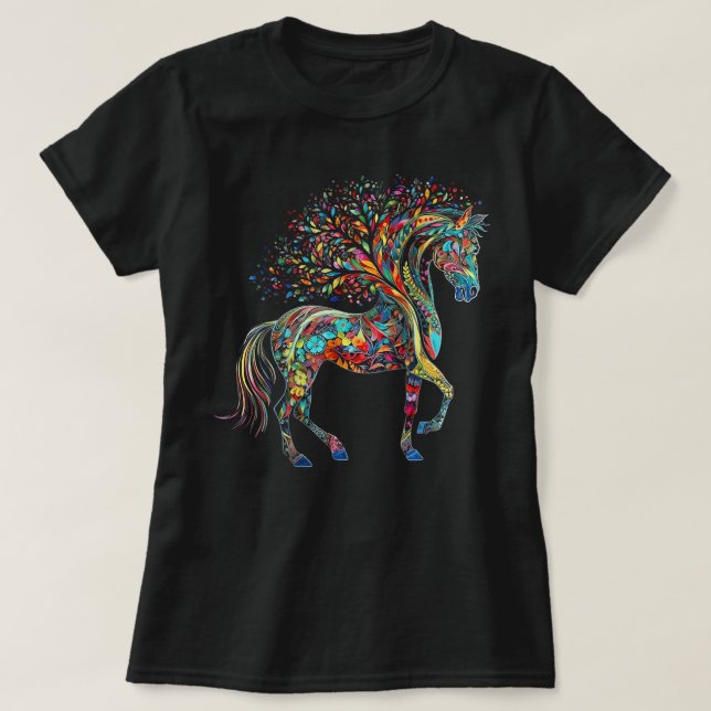 Hästkonst Träd Färgglad Djur Häst T Shirt (Design framsida)