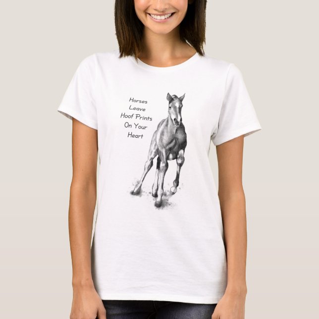 Hästlämnor Hoofprints på din hjärta: Rita konst Tee Shirt (Framsida)