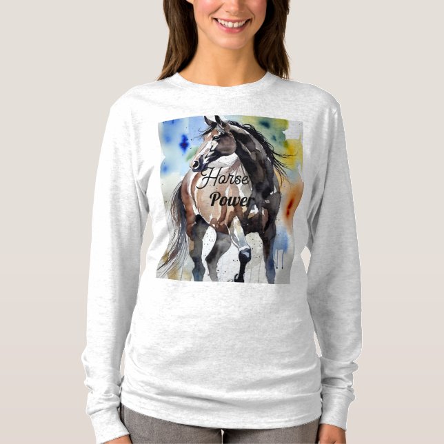 Hästmålning Långärmad topp T Shirt (Framsida)