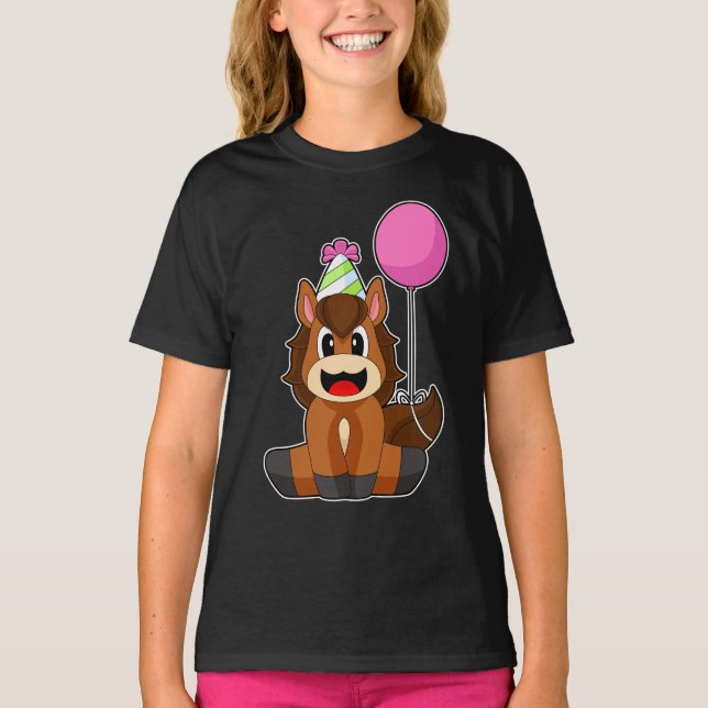 Hästmöss Födelsedagsfest hat Balloon T Shirt (Framsida)