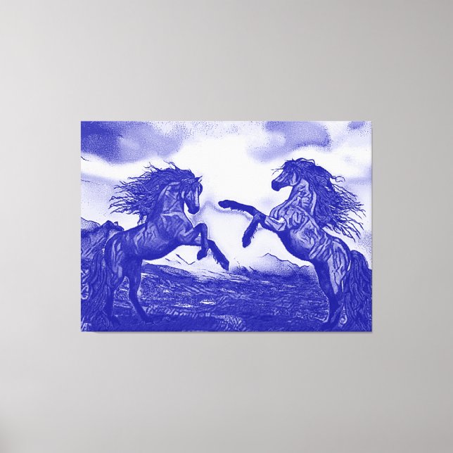 Hästpar i blått och vitt V1-Kanvastryck Canvastryck (Framsida)