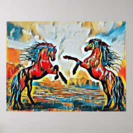 Hästpar på Gata Art Stil Poster