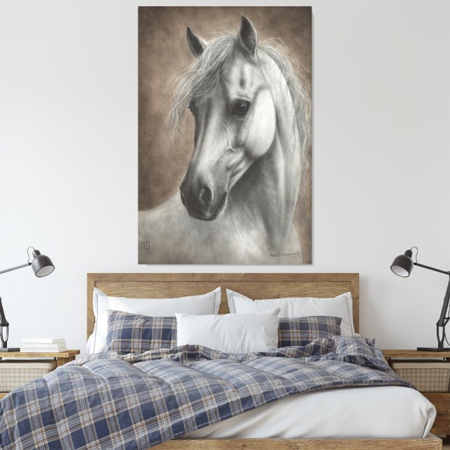 Hästporträtt i vitt, handmålat canvastryck (Insitu (sovrum))