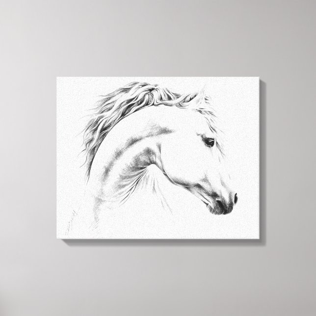 Hästporträtt pennteckning Equestrian konst Canvastryck (Framsida)