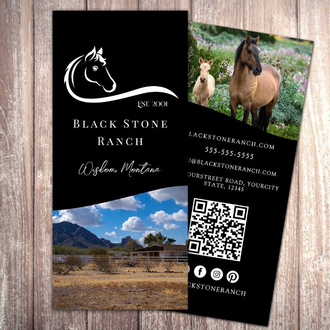 Hästranch logotyp equestrian branding adress reklamkort (Horse ranch logo equestrian branding address rack card)