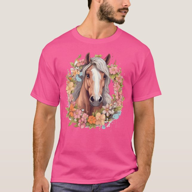 Hästridning Hästar Med Blommor T Shirt (Framsida)
