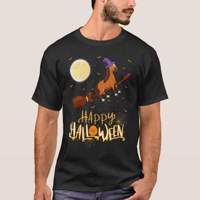 Hästridning Häxa Hagelgevär Häst Halloween T Shirt (Framsida)