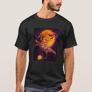 Hästridning Häxa Trex Dinosaurie Månad Pumpa Hall T Shirt