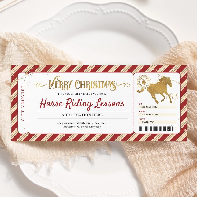 Hästridning lektioner jul present biljett voucher inbjudningar (Skapare uppladdad)