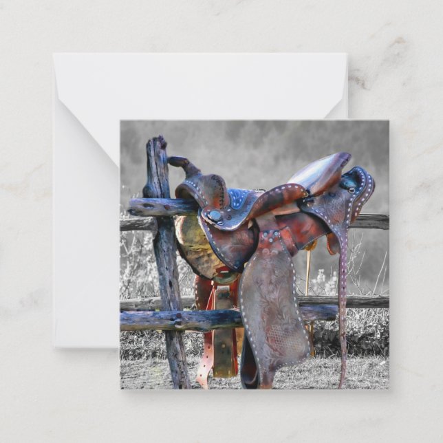 Hästsadel på korralstaketet Western Anteckningskort (Framsida)