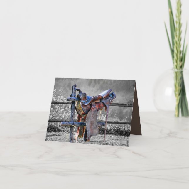 Hästsadel på korralstaketet Western Anteckningskort (Framsida)