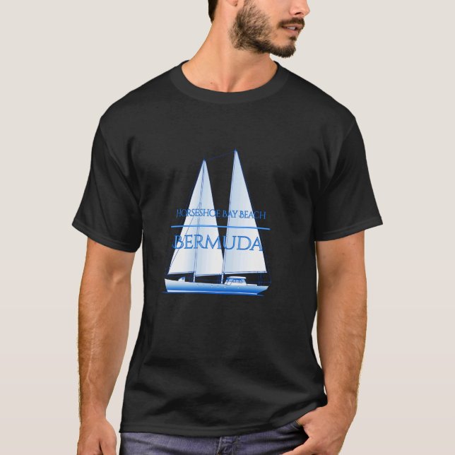 Hästsko Bay Strand Bermuda Nautilus Segelbåt Båt T Shirt (Framsida)