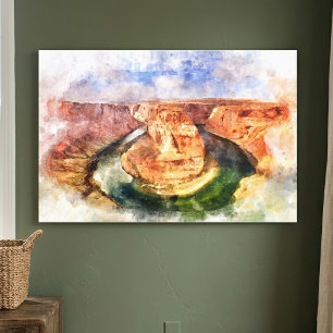 Hästsko Böj Vattenfärg Grand Canyon Landskap Canvastryck