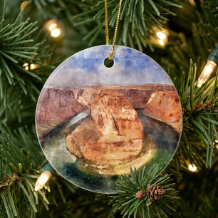 Hästsko Böj Vattenfärg Grand Canyon Landskap Julgransprydnad Keramik