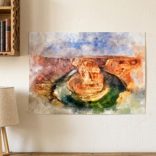 Hästsko Böj Vattenfärg Grand Canyon Landskap Poster