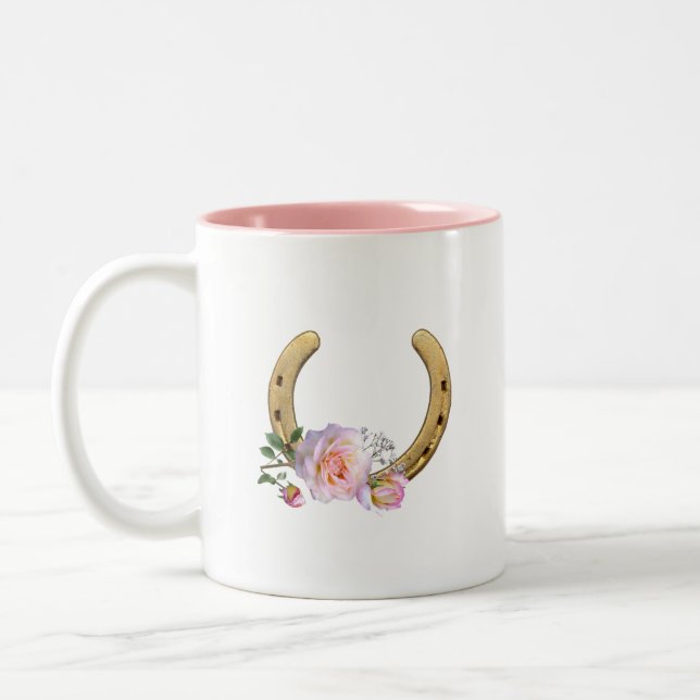Hästsko med blommor & monogram Två-Tonad mugg (Vänster)