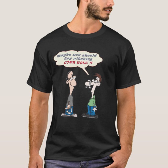 Hästsko Pitching Försök Corn Hole T-Shirt (Framsida)