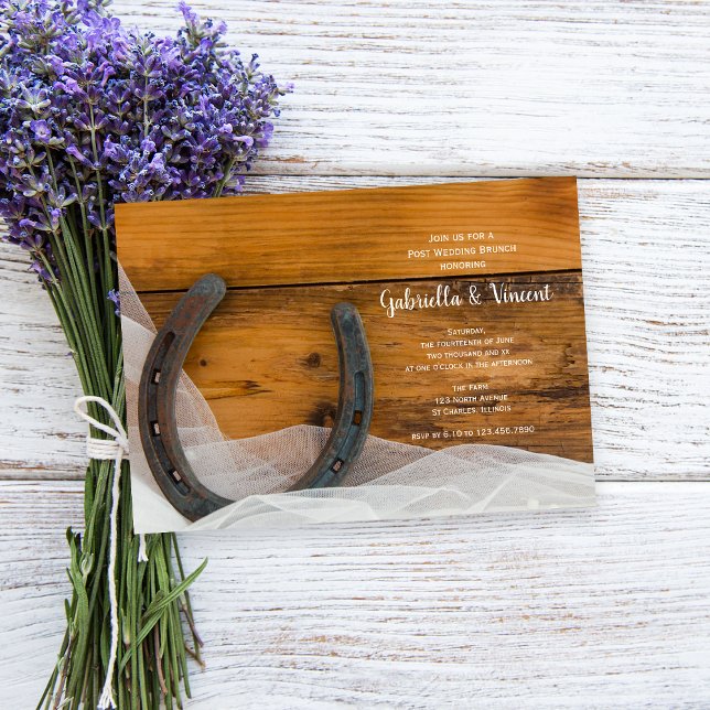 Hästsko slöja västerländsk lada inlägg efter bröll inbjudningar (Skapare uppladdad)