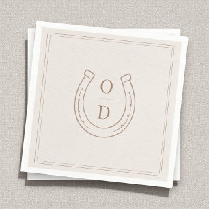 Hästsko Western Country Brun Monogram Bröllop Pappersservett