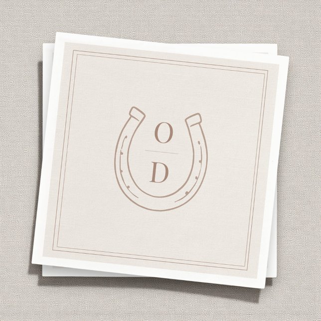 Hästsko Western Country Brun Monogram Bröllop Pappersservett (Skapare uppladdad)