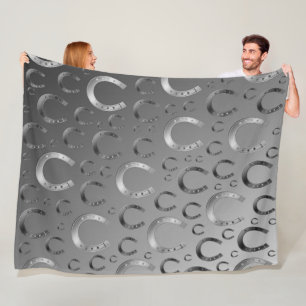 hästskoe, silver, mönster grått, tur, mönster,,, g fleecefilt