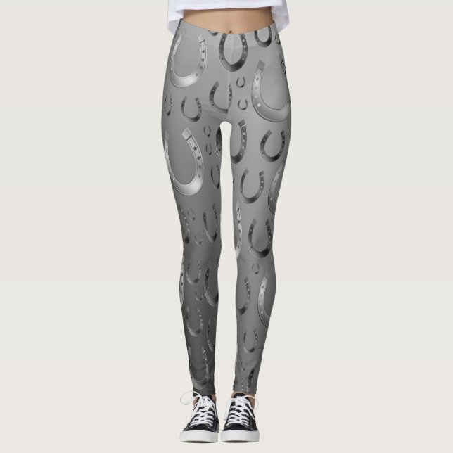 hästskoe, silver, mönster grått, tur, mönster,,, g leggings (Framsida)