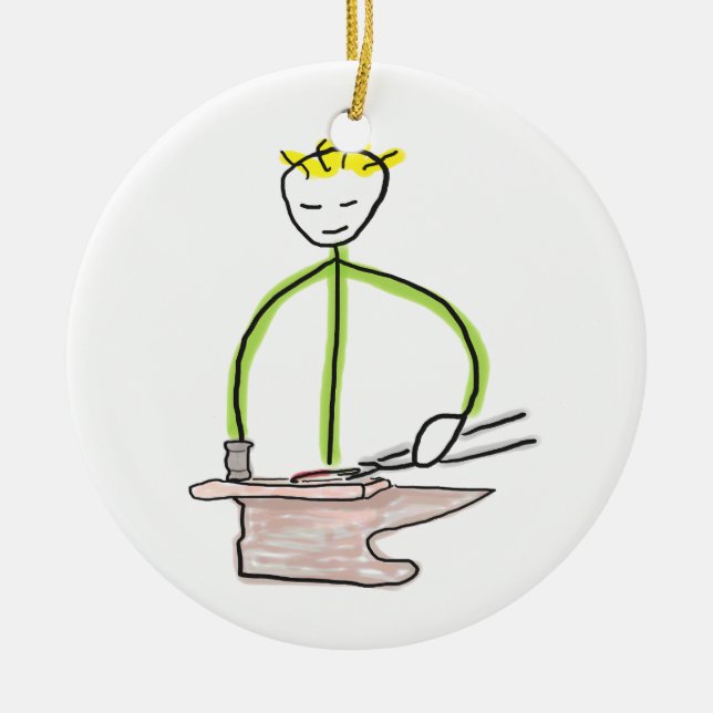 Hästskohammare Stickman Julgransprydnad Keramik (Framsidan)