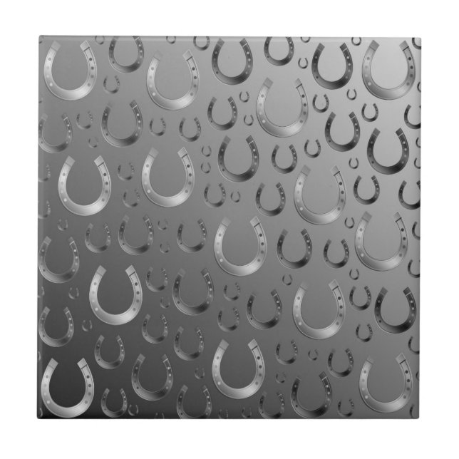 hästskon, silver, mönster grått, tur, mönster,, kakelplatta (Framsidan)