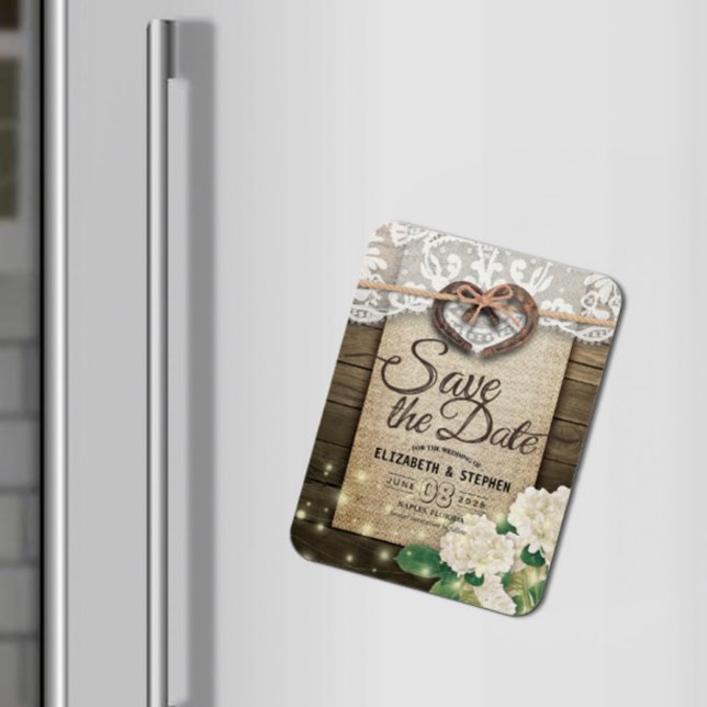 Hästskor Hydrangea-Landsbyggsbröllopet Spara datum Magnet (Skapare uppladdad)