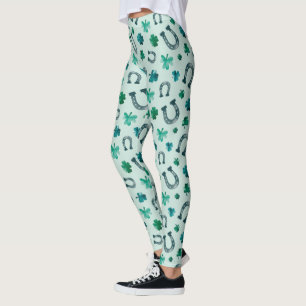 Hästskor och Shamrocks på St. Patricks dag Leggings