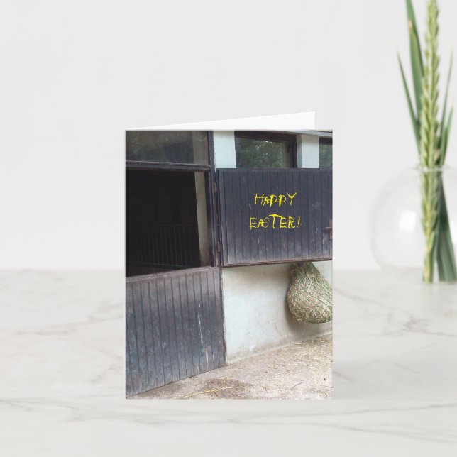 Häststall, glad påskkort helgkort (Framsida)