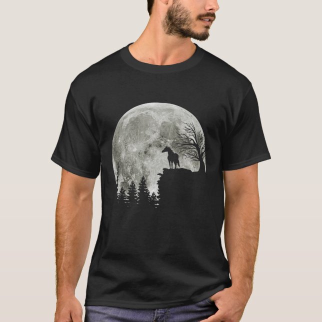 Hästställ på bergstalesoky Halloween Måne T Shirt (Framsida)