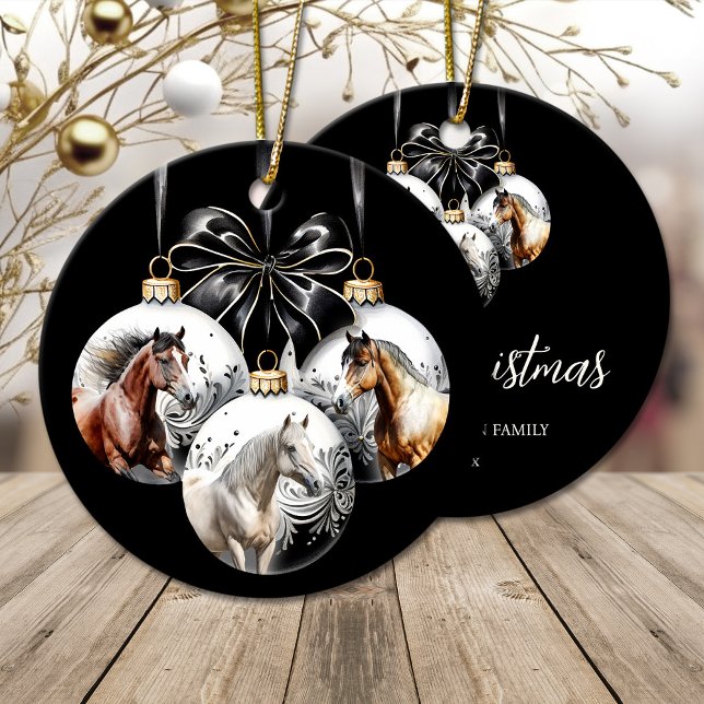 Hästsvart och guld jul julgransprydnad keramik (Horses black and gold Christmas Ceramic Ornament)