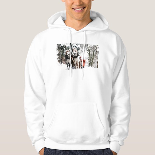 Hästteamet sleigh Ride genom Snöj Skogen Hoodie (Framsida)
