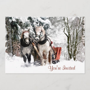 Hästteamet sleigh Ride genom Snöj Skogen Inbjudningar