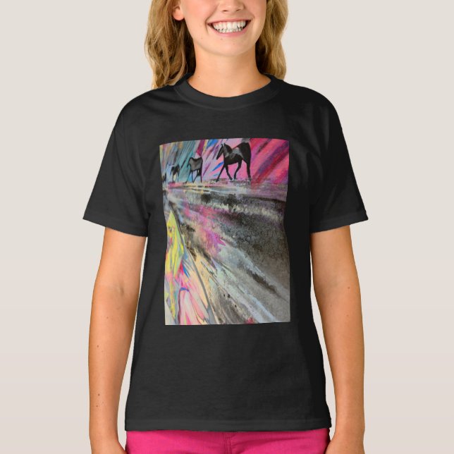 Hästtema i Vivid Färg T-shirt (Framsida)