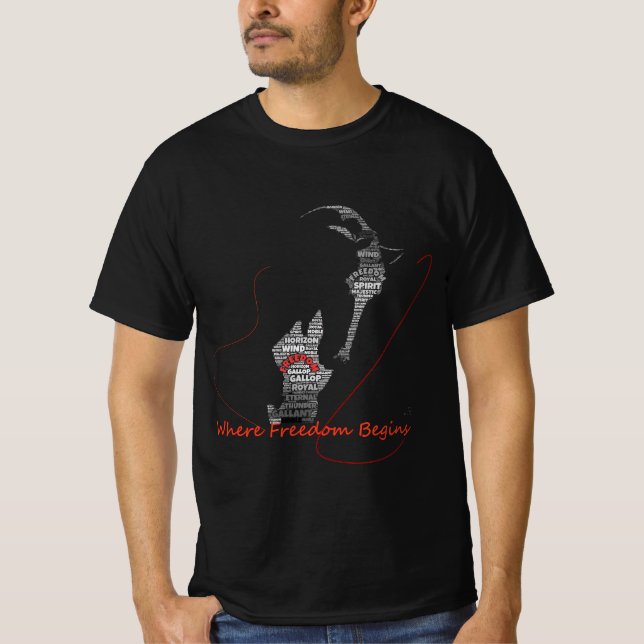 Hästtypsnittkonst | Frihet Börjar | Ryttare T Shirt (Framsida)
