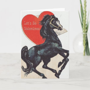 Hästvalentin för vintage svart kort för dag