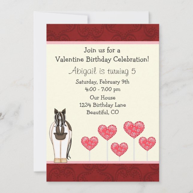 HästValentine Birthday-inbjudan för flickor Inbjudningar (Framsida)